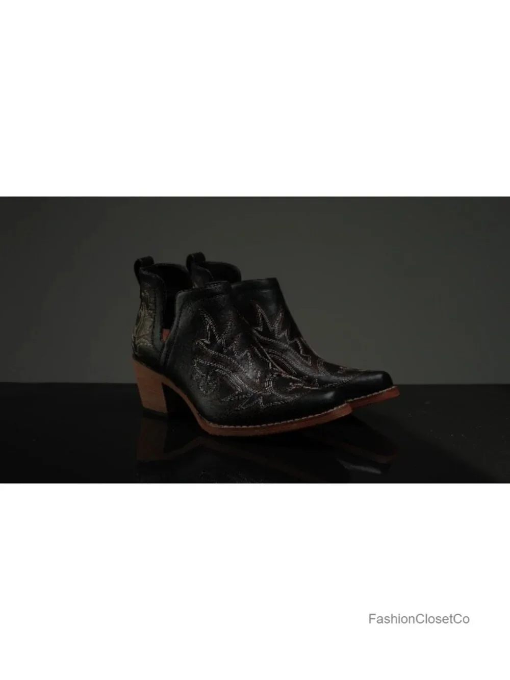 Women's Cowboy Ankle Booties Chunky Heel V Cutout Western Boots